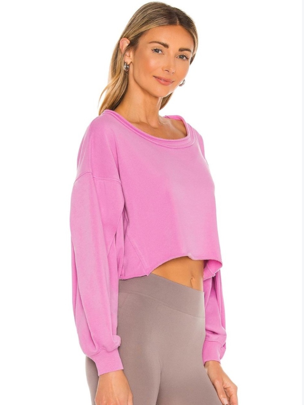 Free People FP Movement Cropped Loose Fit Off The Shoulder in Neon Pink size LG